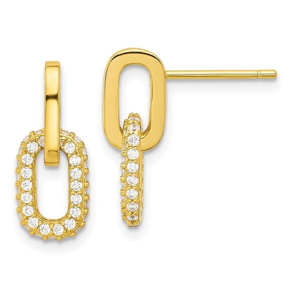 Kazi Luxury Silver Gold-tone Micro Pave CZ Link Design Post Dangle Earrings